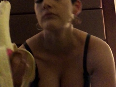 Big tit MILF does close up while dildoing her pussy