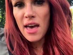 Tiny redhead outdoor masturbation